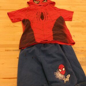 Marvel Spider-Man Boys 5/6 Hooded S/S T-Shirt w/ Matching Shorts 2 Piece Set